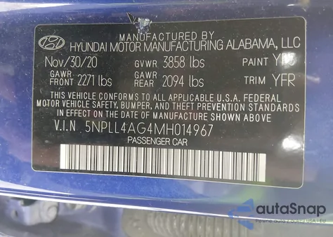 2021 Hyundai Elantra Se from USA, damaged, VIN 5NPLL4AG4MH014967
